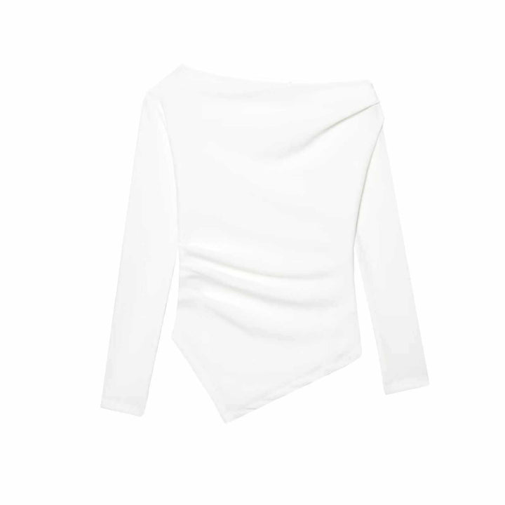 Dam asymmetrisk långärmad topp med drapering Mirla-Eva Jonsson
