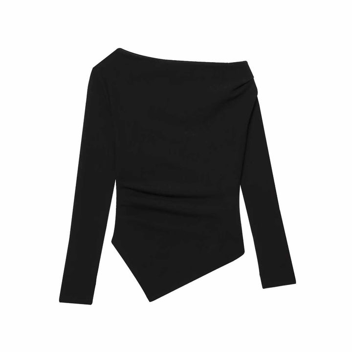 Dam asymmetrisk långärmad topp med drapering Mirla-Eva Jonsson
