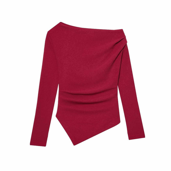 Dam asymmetrisk långärmad topp med drapering Mirla-Eva Jonsson