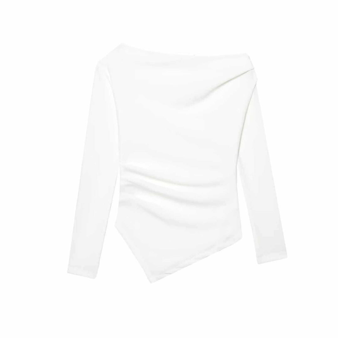 Dam asymmetrisk långärmad topp med drapering Mirla-Eva Jonsson