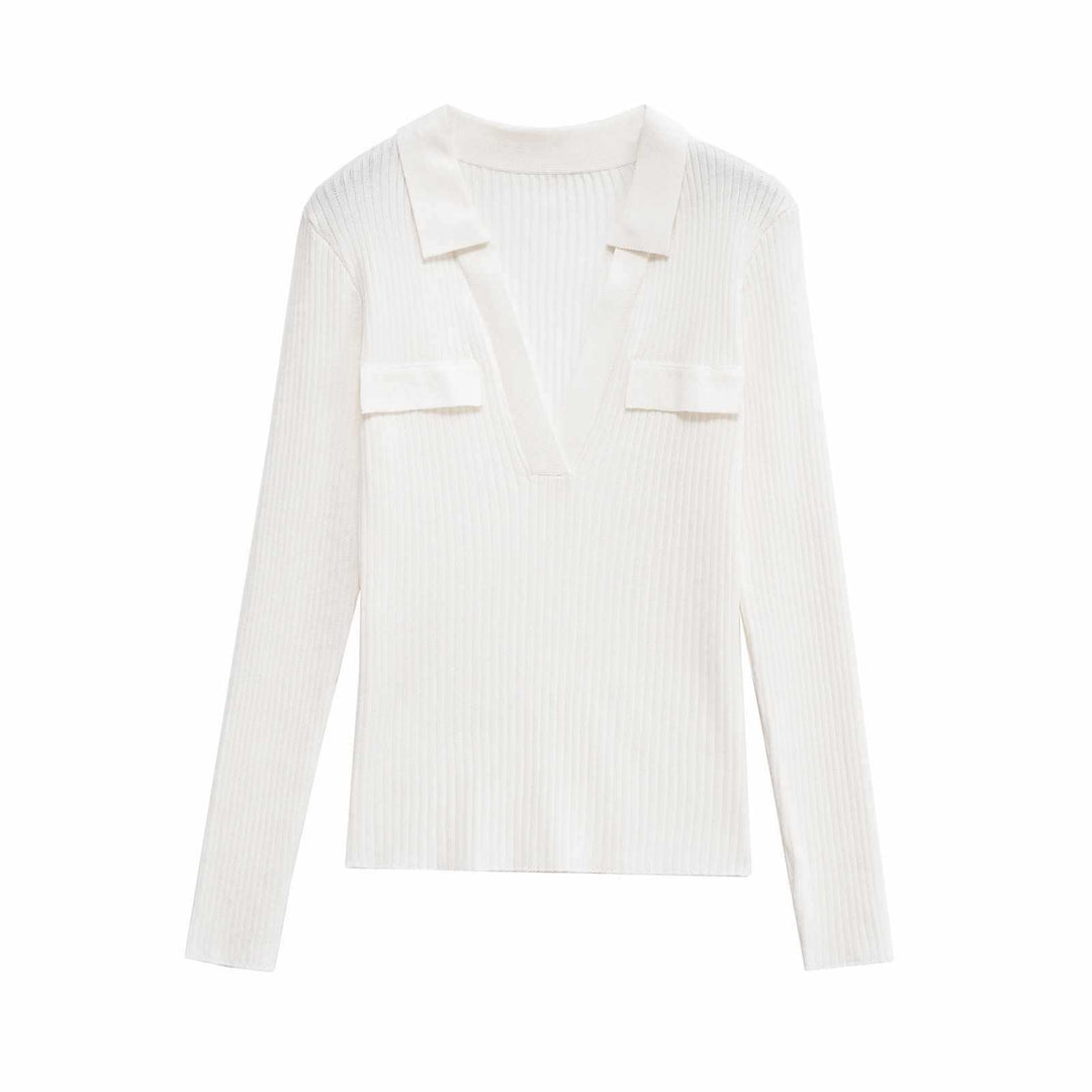 Dam avslappnad långärmad skjorta med modern V-ringning och påsydda fickor Eva Jonsson-Eva Jonsson