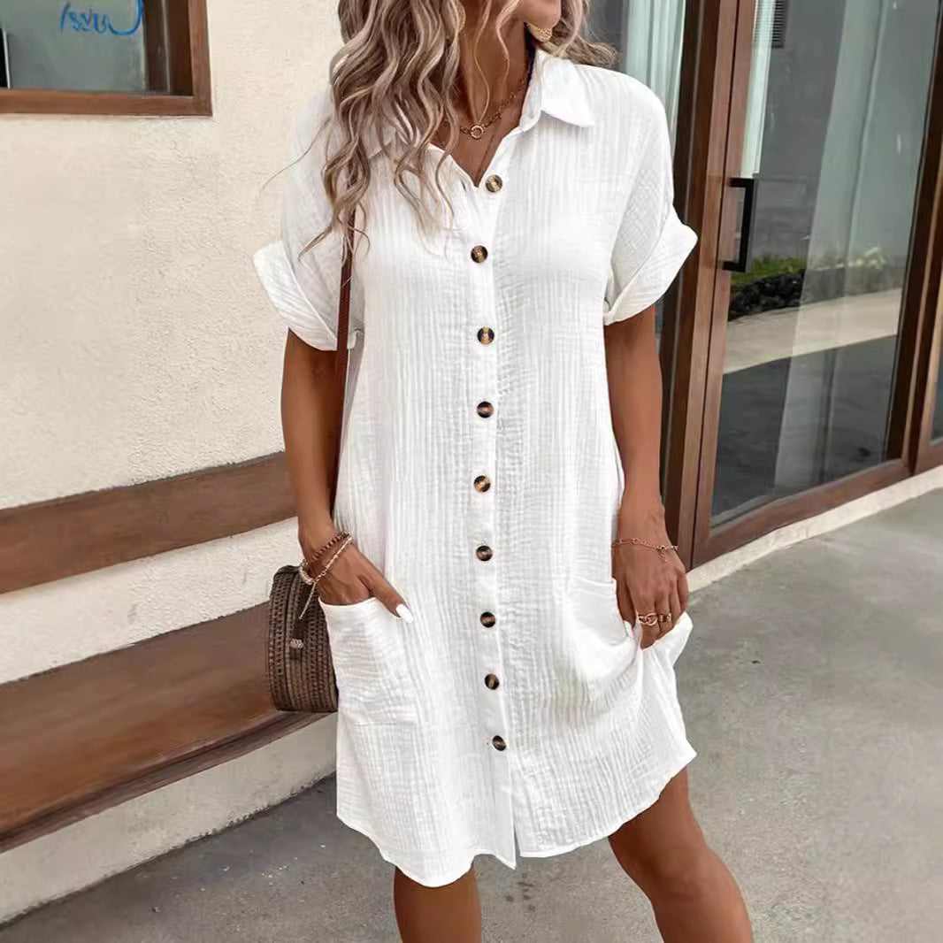 Dam avslappnad skjortklänning i lätt bomullsblandning med knapplist och sidfickor Eva Jonsson-Eva Jonsson