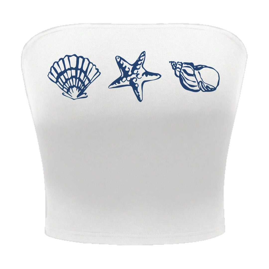 Dam bandeau-top i maritim design med snäckformade motiv Mirla-Eva Jonsson