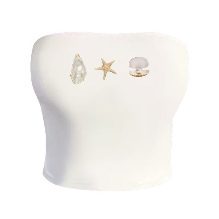 Dam bandeau-top i maritim design med snäckformade motiv Mirla-Eva Jonsson
