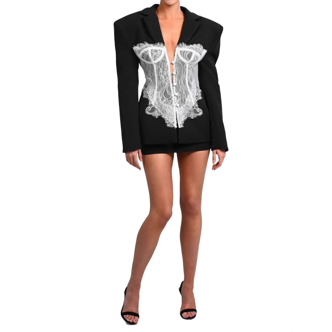 Dam blazer-kjol med spets-korsett Eva Jonsson-Eva Jonsson