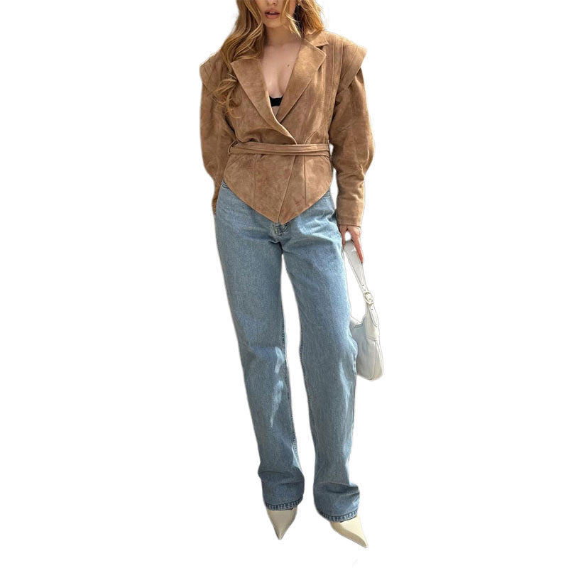 Dam blazerjacka med avtagbart bälte och modernt axeldesign Eva Jonsson-Eva Jonsson