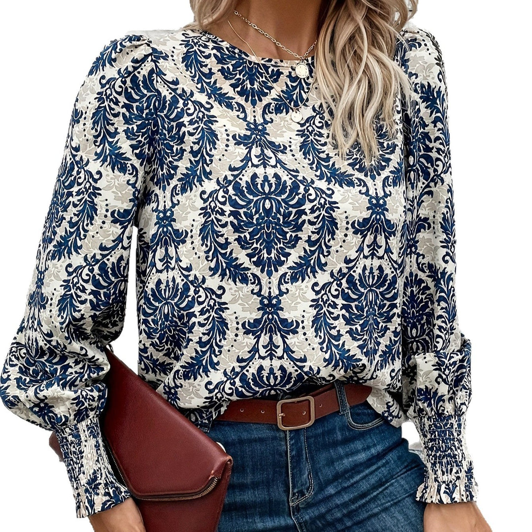 Dam blus med blommönster och puffärmar Eva Jonsson-Eva Jonsson