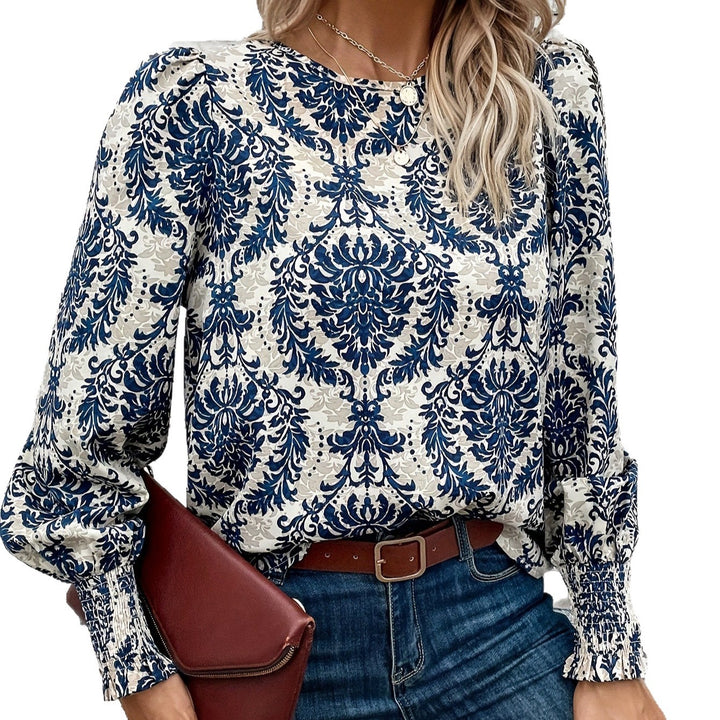 Dam blus med blommönster och puffärmar Eva Jonsson-Eva Jonsson