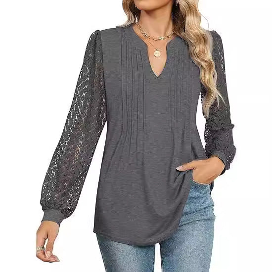 Dam blus med spets och V-ringning Eva Jonsson-Eva Jonsson