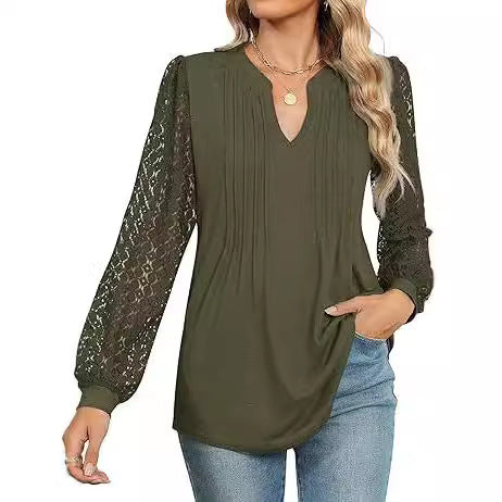 Dam blus med spets och V-ringning Mirla-Eva Jonsson