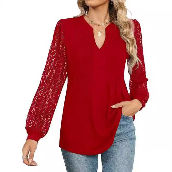 Dam blus med spets och V-ringning Mirla-Eva Jonsson