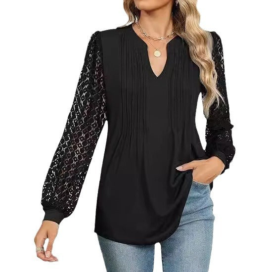 Dam blus med spets och V-ringning Mirla-Eva Jonsson