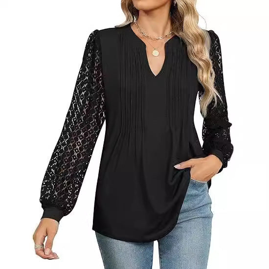 Dam blus med spets och V-ringning Mirla-Eva Jonsson