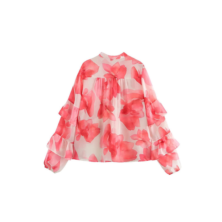 Dam blus med volangdetaljer och blommönster Eva Jonsson-Eva Jonsson