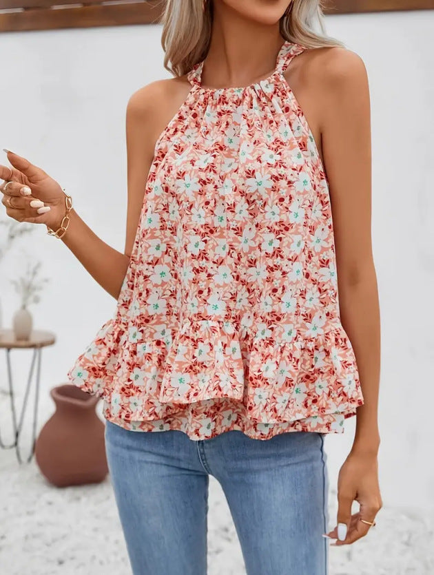 Dam blus topp med voluminös volang nederkant och blommönster Eva Jonsson-Eva Jonsson