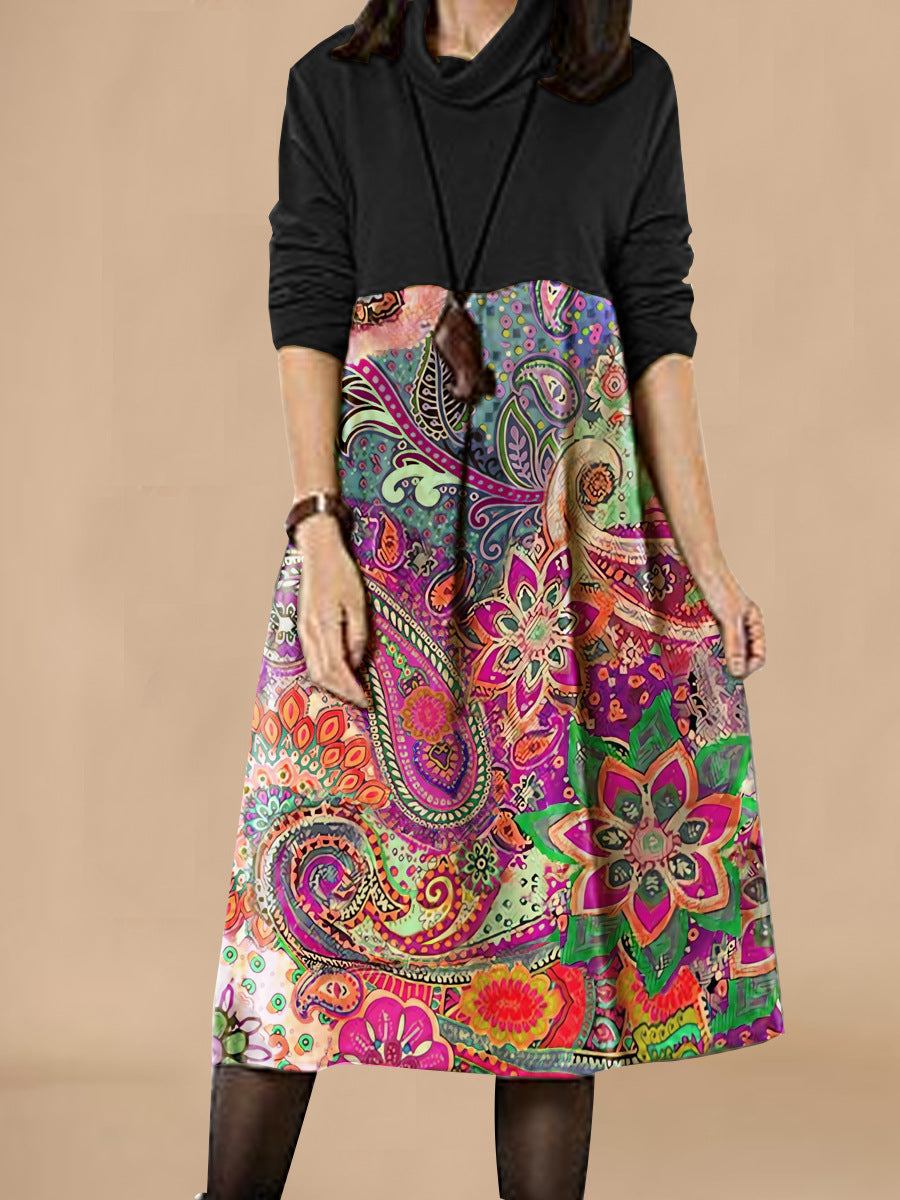 Dam boho-inspirerad midiklänning med smart kombinerat mönster Eva Jonsson-Eva Jonsson