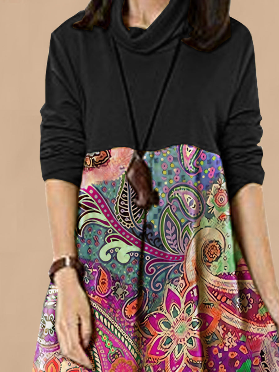 Dam boho-inspirerad midiklänning med smart kombinerat mönster Eva Jonsson-Eva Jonsson