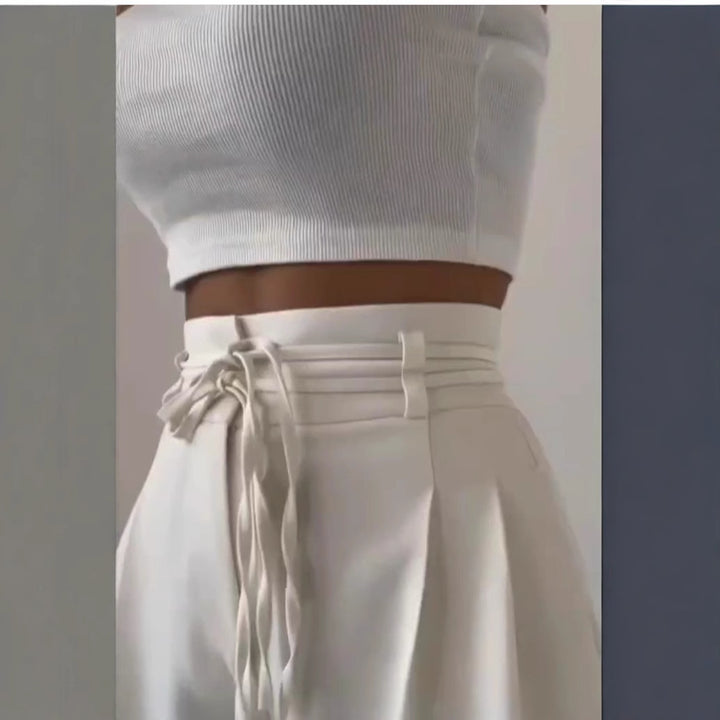 Dam bred plisserad byxa med sidoband Eva Jonsson-Eva Jonsson