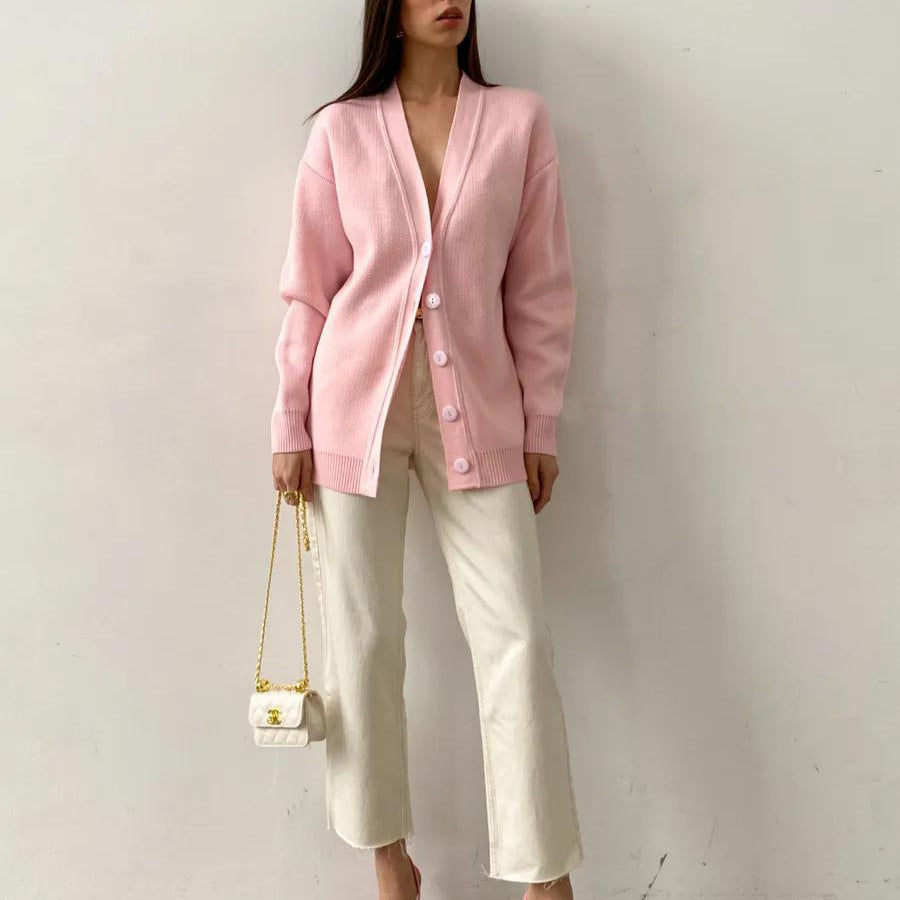 Dam cardigan i stickat med v-ringning och fin knappslå Eva Jonsson-Eva Jonsson