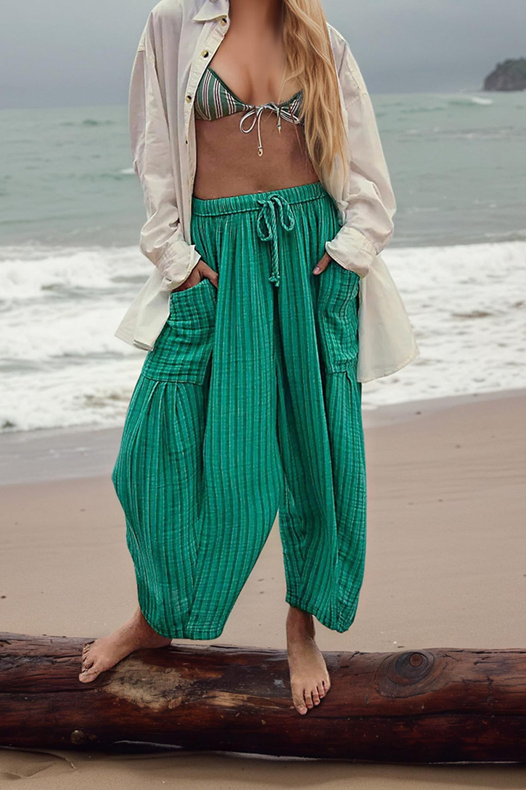 Dam casual lösa sommarbyxor med elastisk midja och praktiska fickor Mirla-Eva Jonsson