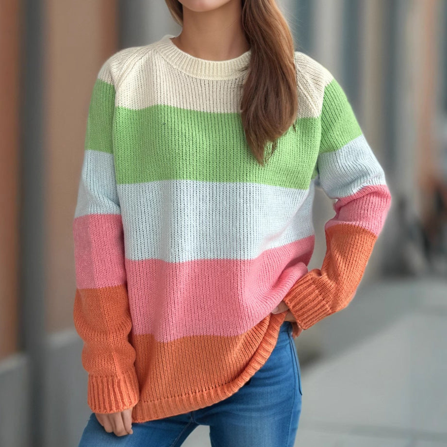 Dam casual stickad tröja med färgglada blockränder och lös passform Eva Jonsson-Eva Jonsson