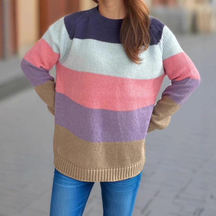 Dam casual stickad tröja med färgglada blockränder och lös passform Eva Jonsson-Eva Jonsson