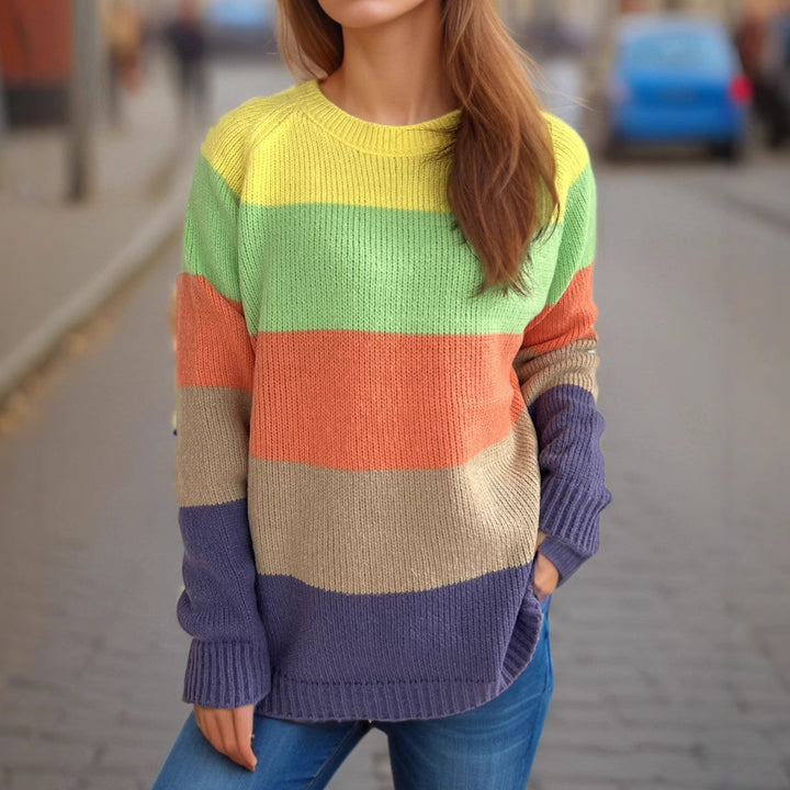 Dam casual stickad tröja med färgglada blockränder och lös passform Eva Jonsson-Eva Jonsson