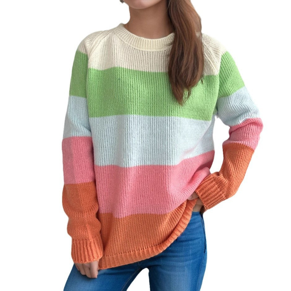 Dam casual stickad tröja med färgglada blockränder och lös passform Eva Jonsson-Eva Jonsson