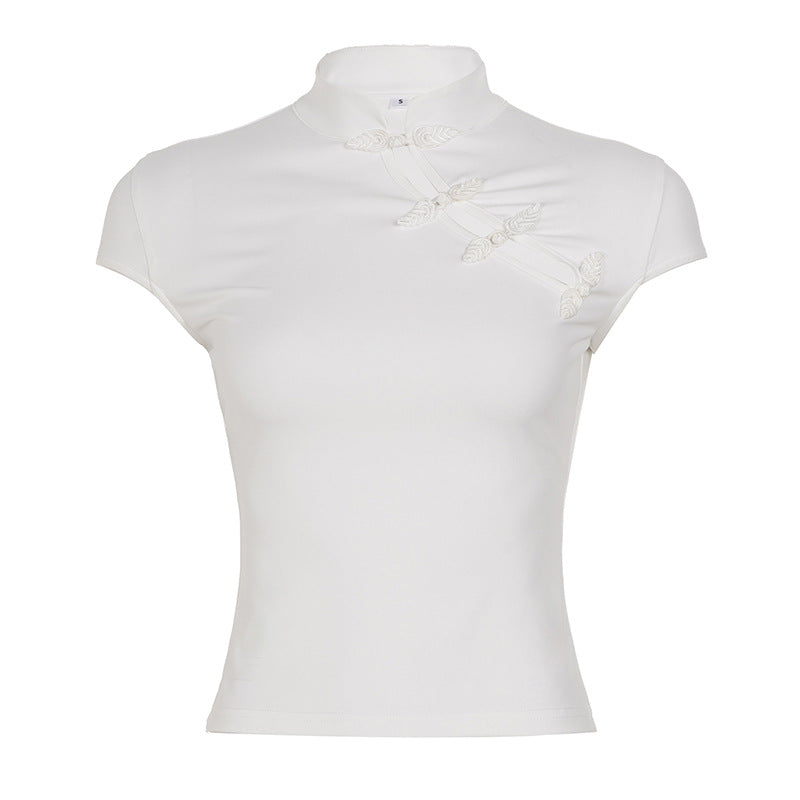 Dam chiffongtop med elegant ståkrage och fina broderidetaljer Mirla-Eva Jonsson