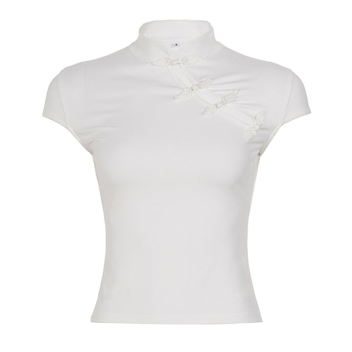 Dam chiffongtop med elegant ståkrage och fina broderidetaljer Mirla-Eva Jonsson
