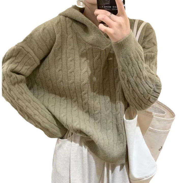 Dam chunky knit tröja med huva och texturerade ribbdetaljer Mirla-Eva Jonsson