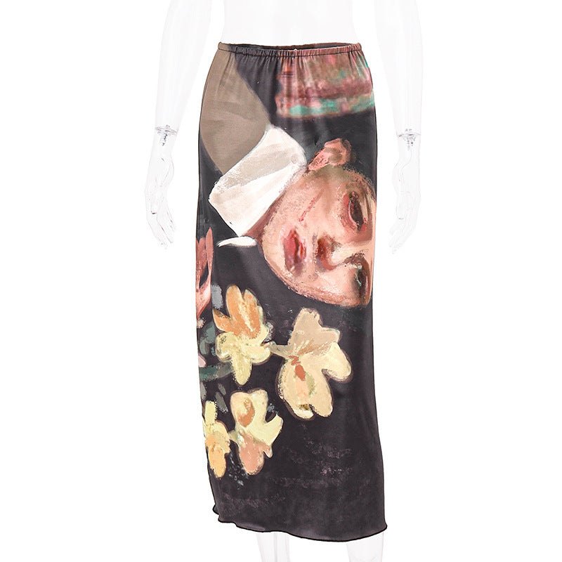 Dam cropped T-shirt med konstnärlig tryck och figurnära passform Mirla-Eva Jonsson