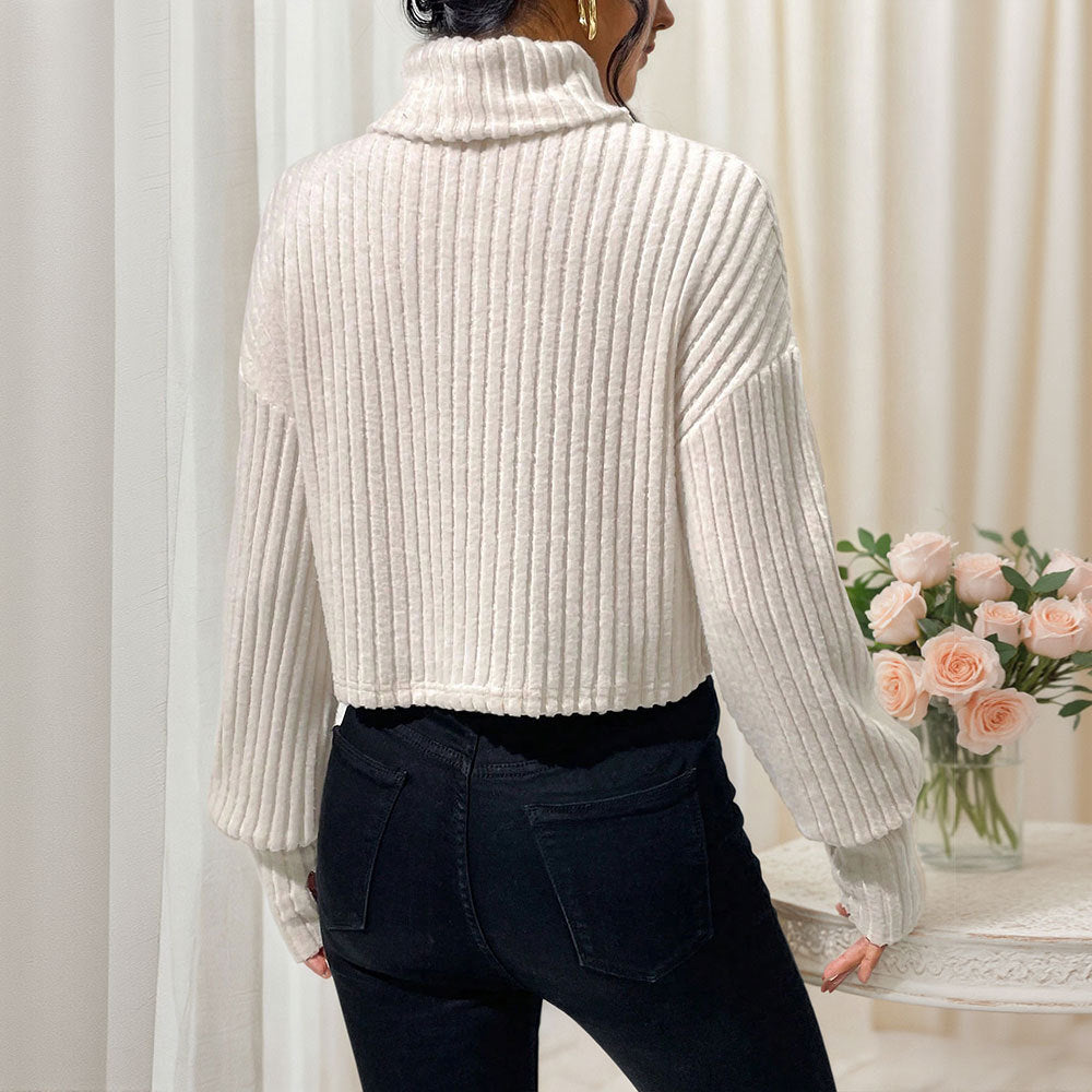 Dam cropped tröja med hög krage och fin ribbad textur Mirla-Eva Jonsson