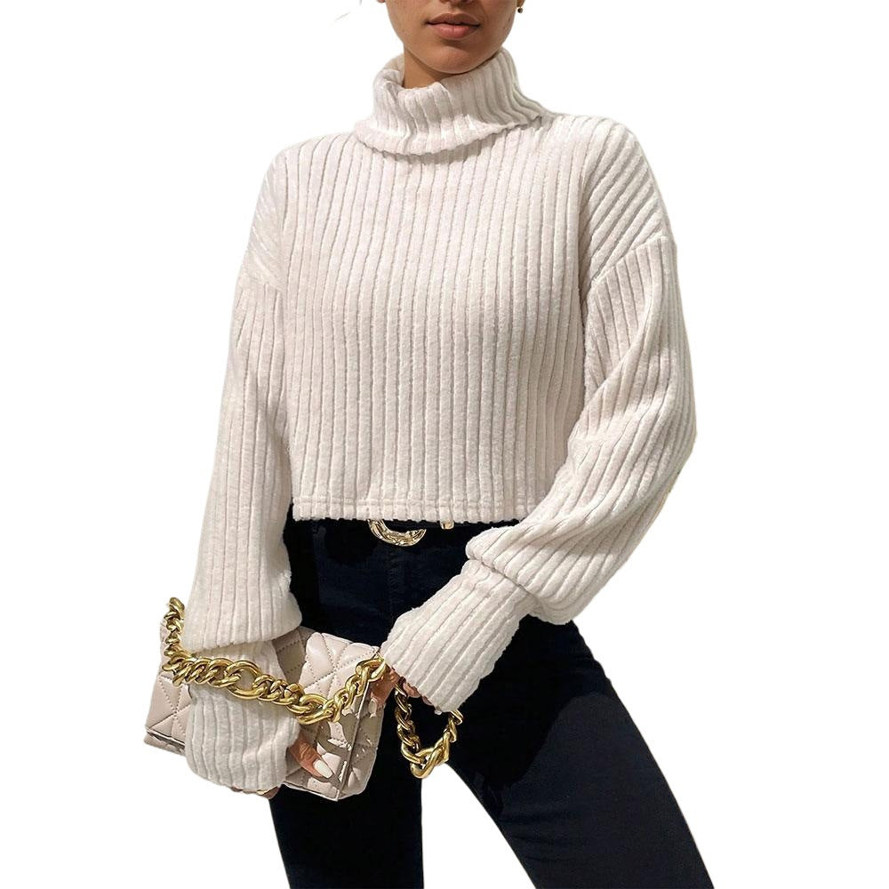 Dam cropped tröja med hög krage och fin ribbad textur Mirla-Eva Jonsson
