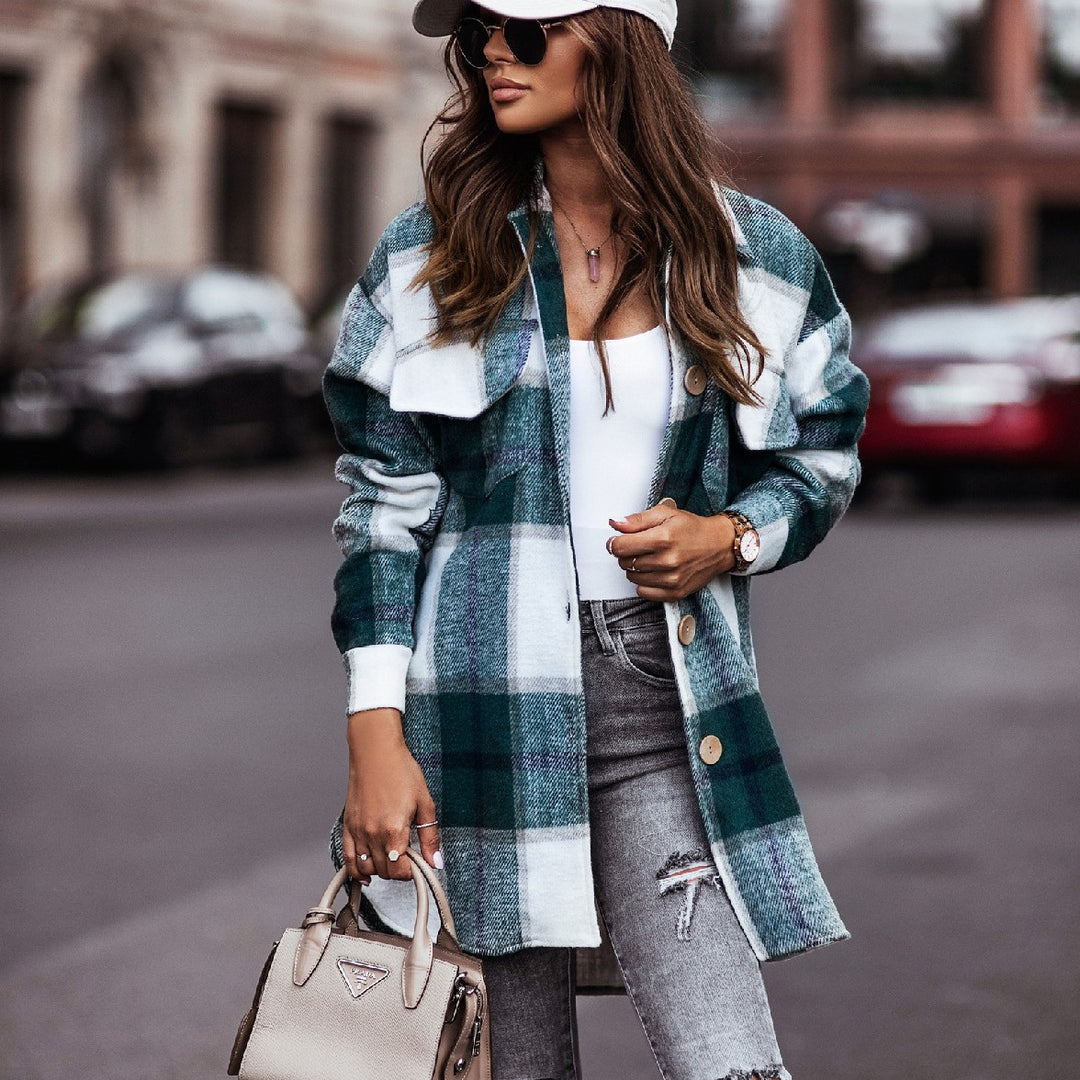 Dam dammönstrad overshirt-jacka med praktiska bröstfickor Eva Jonsson-Eva Jonsson