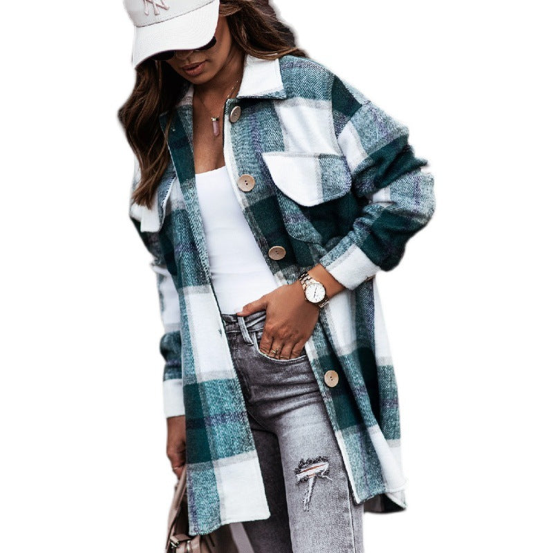 Dam dammönstrad overshirt-jacka med praktiska bröstfickor Mirla-Eva Jonsson