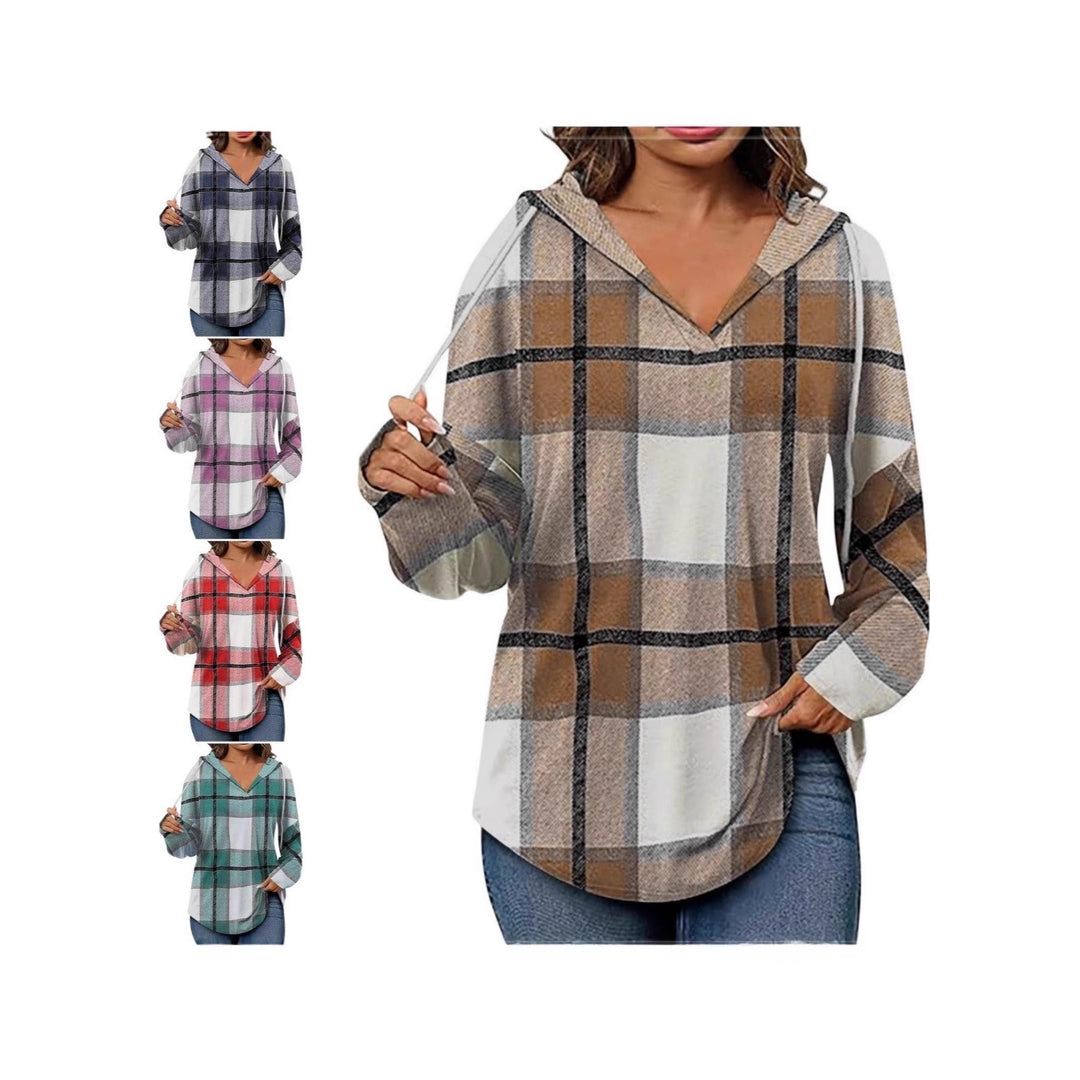 Dam damskjorta med rutig design och V-hals Eva Jonsson-Eva Jonsson