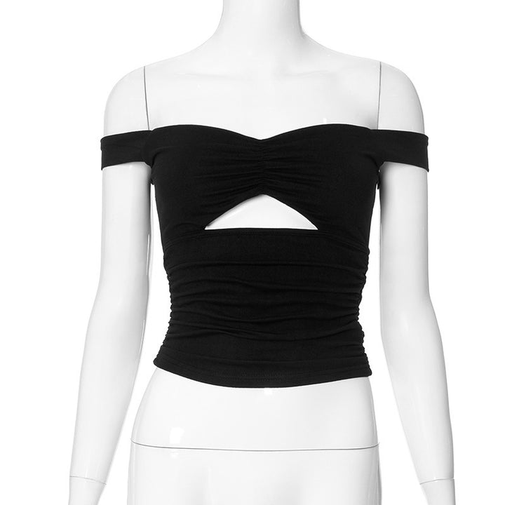 Dam elastisk Off-Shoulder-top med rynkning och utskärning Mirla-Eva Jonsson
