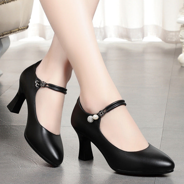 Dam elegant Mary Jane pumps med dekorerade remmar och bekväm blockklack Mirla-Eva Jonsson