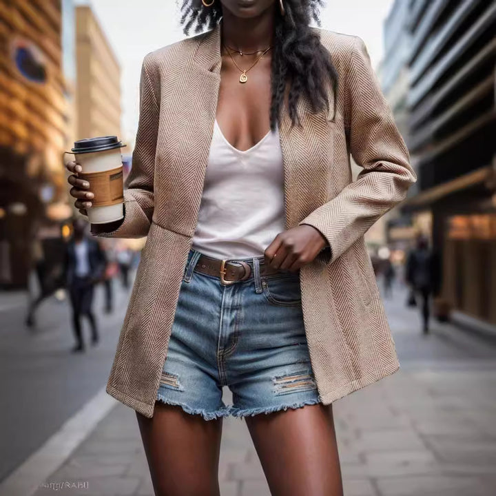 Dam elegant blazer med bikakestruktur och figursydd design Eva Jonsson-Eva Jonsson