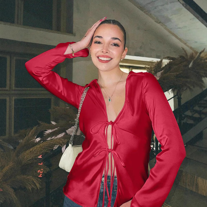 Dam elegant blus med dragsko Eva Jonsson-Eva Jonsson