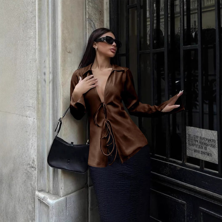 Dam elegant blus med dragsko Mirla-Eva Jonsson