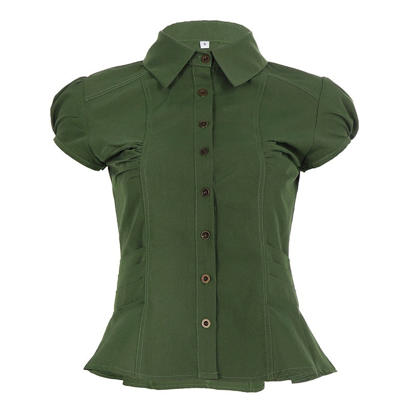 Dam elegant blus med puffärmar och midjeformning Mirla-Eva Jonsson