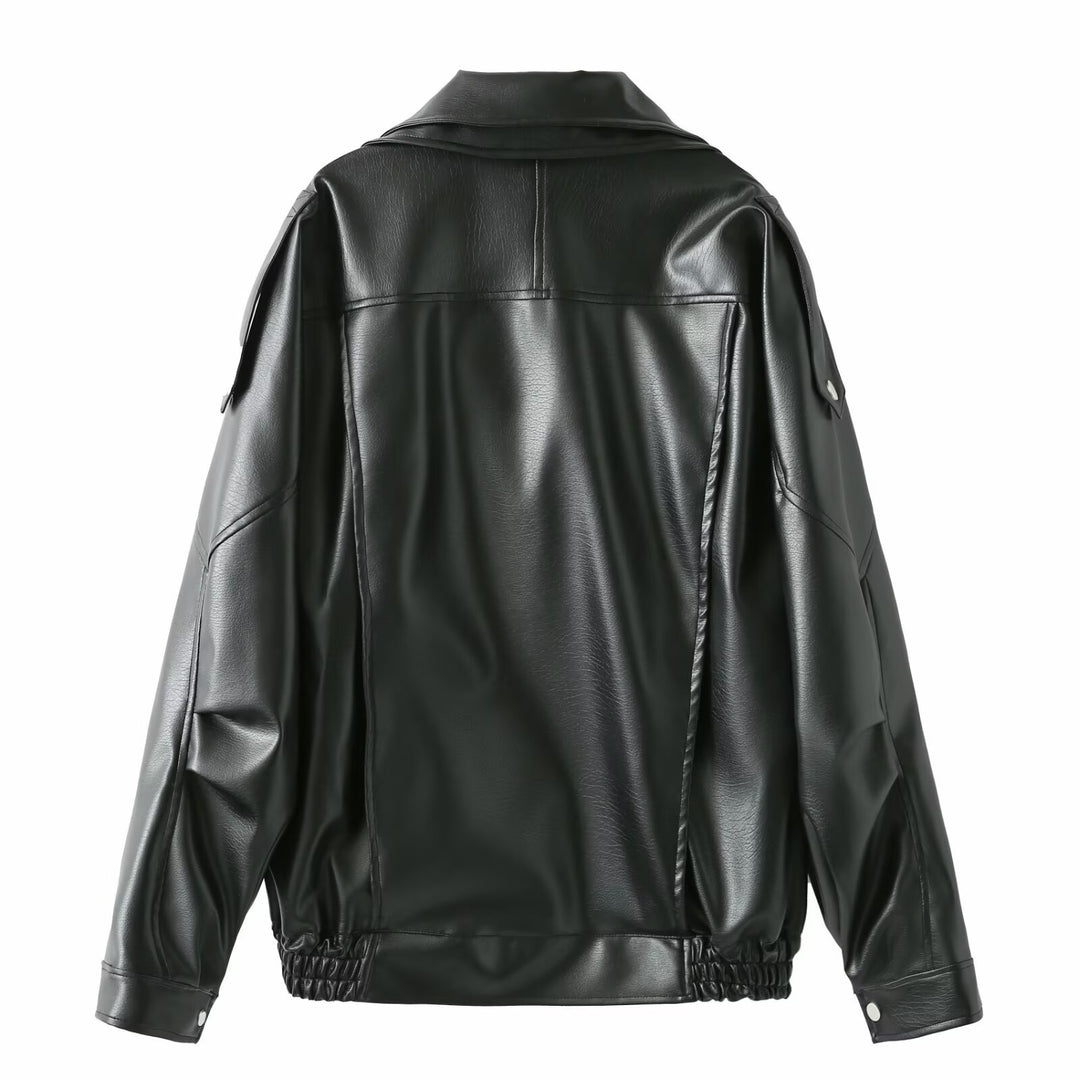 Dam elegant konstläderjacka med hög krage och midjebälte Eva Jonsson-Eva Jonsson