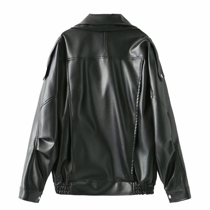 Dam elegant konstläderjacka med hög krage och midjebälte Eva Jonsson-Eva Jonsson