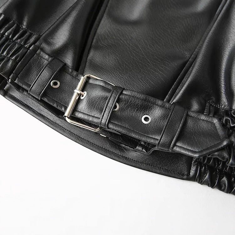 Dam elegant konstläderjacka med hög krage och midjebälte Eva Jonsson-Eva Jonsson