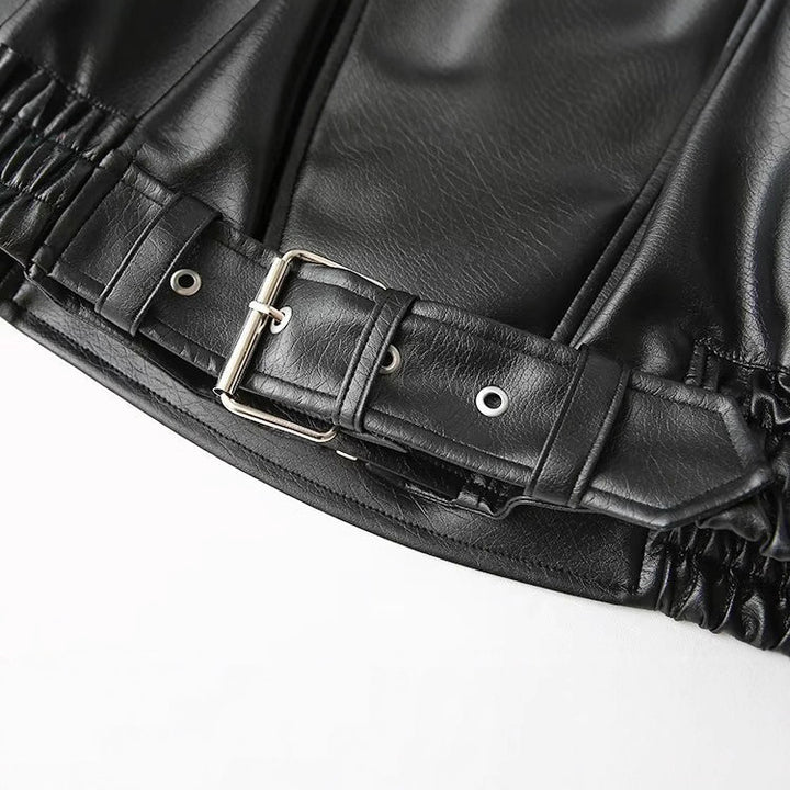 Dam elegant konstläderjacka med hög krage och midjebälte Eva Jonsson-Eva Jonsson