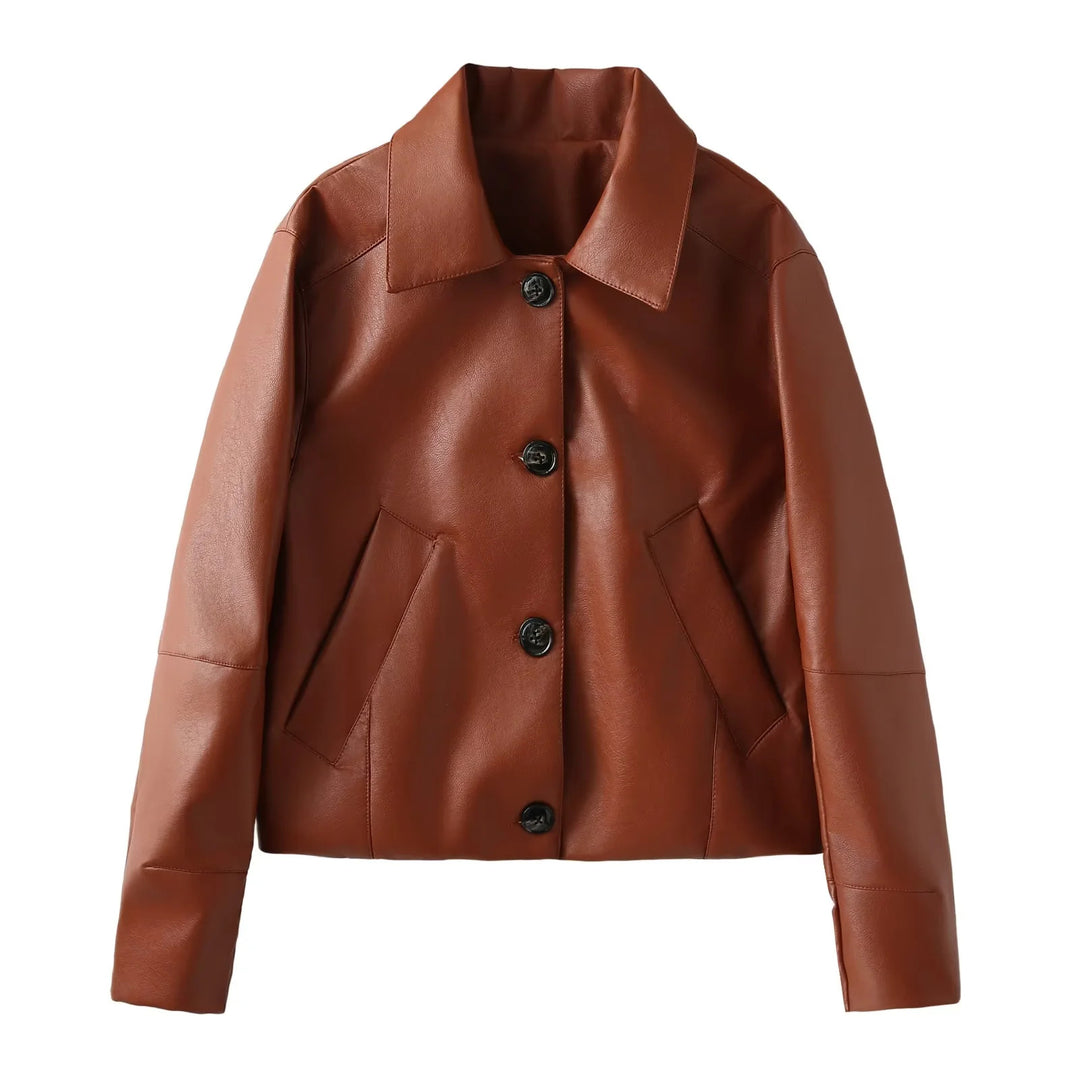 Dam elegant konstläderjacka med modern silhuett och praktiska fickor Eva Jonsson-Eva Jonsson