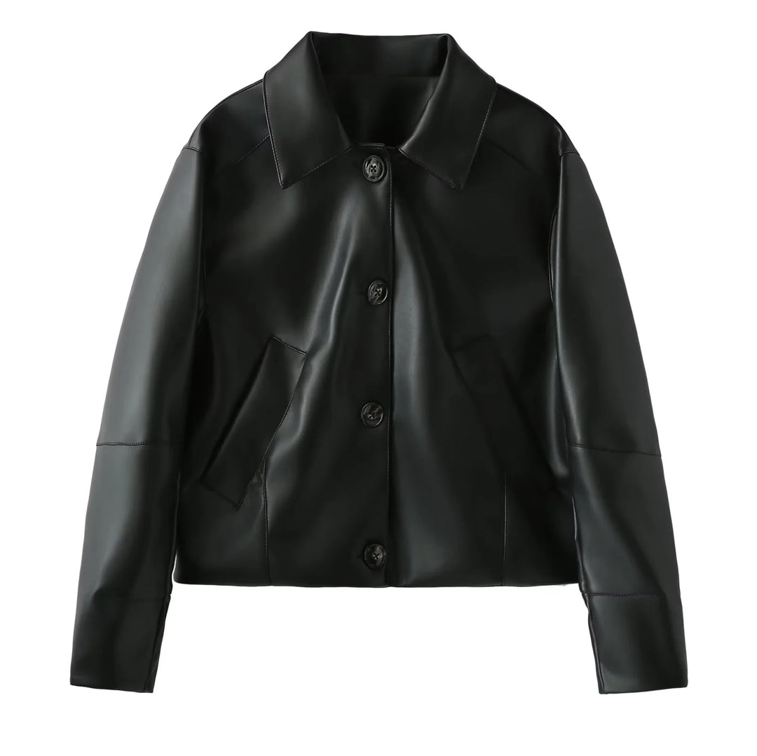 Dam elegant konstläderjacka med modern silhuett och praktiska fickor Eva Jonsson-Eva Jonsson