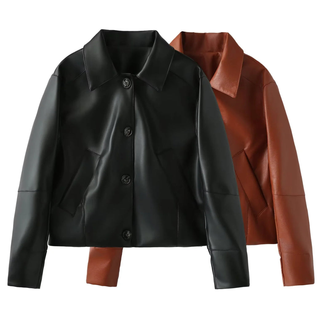 Dam elegant konstläderjacka med modern silhuett och praktiska fickor Eva Jonsson-Eva Jonsson